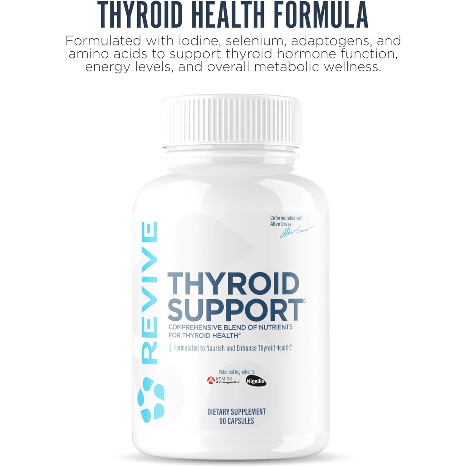 Revive MD Thyroid Support Supplement for Men & Women - Comprehensive Blend of Nutritents Supports Healthy Thyroid Function with Essential Vitamin, Minerals & Herbs (90 Capsules, 30 Servings)