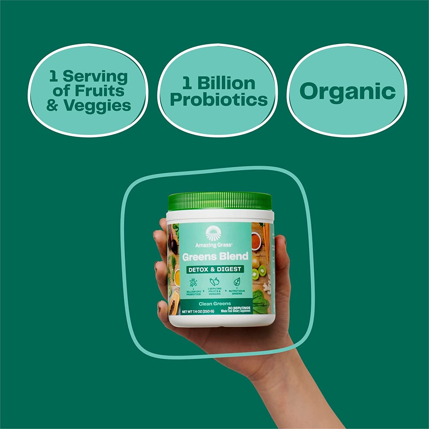 Amazing Grass Greens Blend Detox & Digest, Smoothie Mix, Cleanse with Super Greens Powder, Digestive Enzymes & Probiotics, Clean Greens, 30 Servings, 7.4 Ounce (Packaging May Vary)