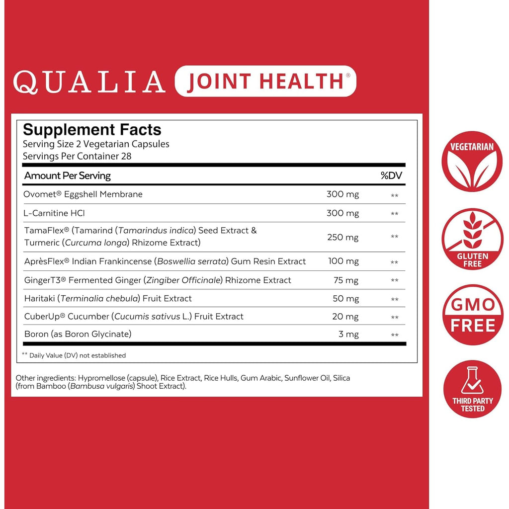 Qualia Joint Health 9 Advanced Joint Health Nutrients: Denatured Collagen, Boswellia, Tumeric, Boron, Ginger, L-Carnitine. Cartilage Health, Tendon Strength, Healthy Joint Aging (1 Month Supply)