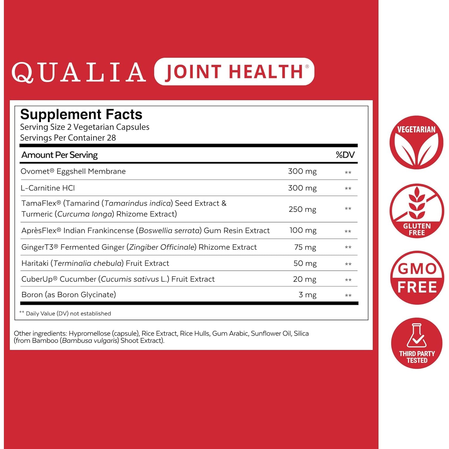 Qualia Joint Health 9 Advanced Joint Health Nutrients: Denatured Collagen, Boswellia, Tumeric, Boron, Ginger, L-Carnitine. Cartilage Health, Tendon Strength, Healthy Joint Aging (1 Month Supply)