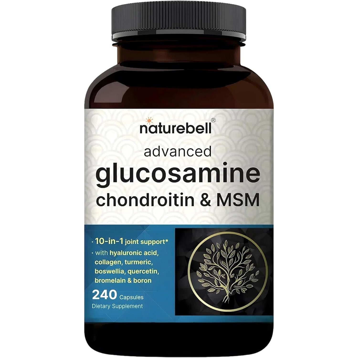 Naturebell Advanced Glucosamine Chondroitin & MSM - 240 Capsules - 10-In-1 Joint Support Complex* - Includes Hyaluronic Acid, Turmeric, Glucosamine, Collagen & More