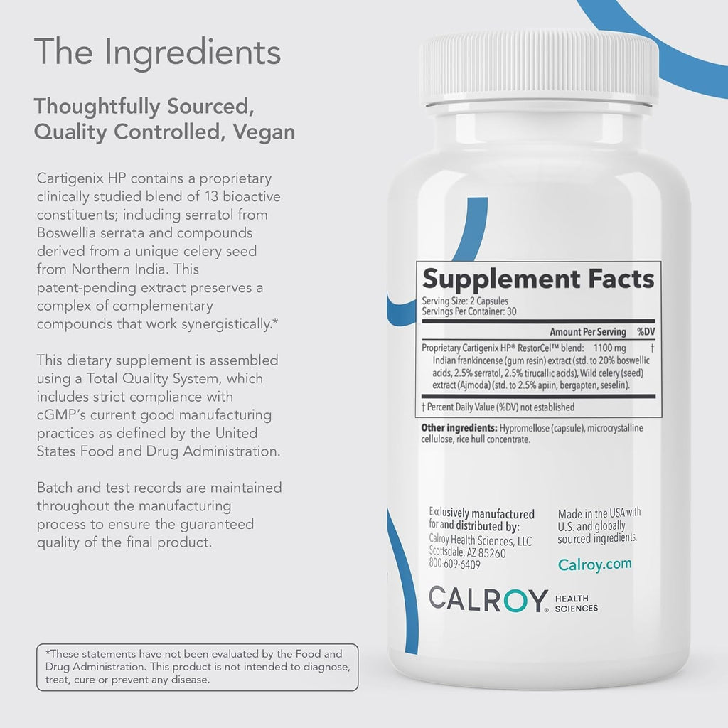 Calroy Cartigenix HP Joint & Cartilage Support Supplement - for Men and Women - Supports Flexibility, Mobility & Comfort – 60 Vegan Capsules