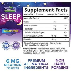 Sleep Gummies for Adults - Sugar Free Melatonin 6 MG per Serving Gummy Supplement - Natural Zero Sugar Sleeping Gummy for Adults & Kids, Orange Flavored, Extra Strength Sleep Support - 60 Gummies