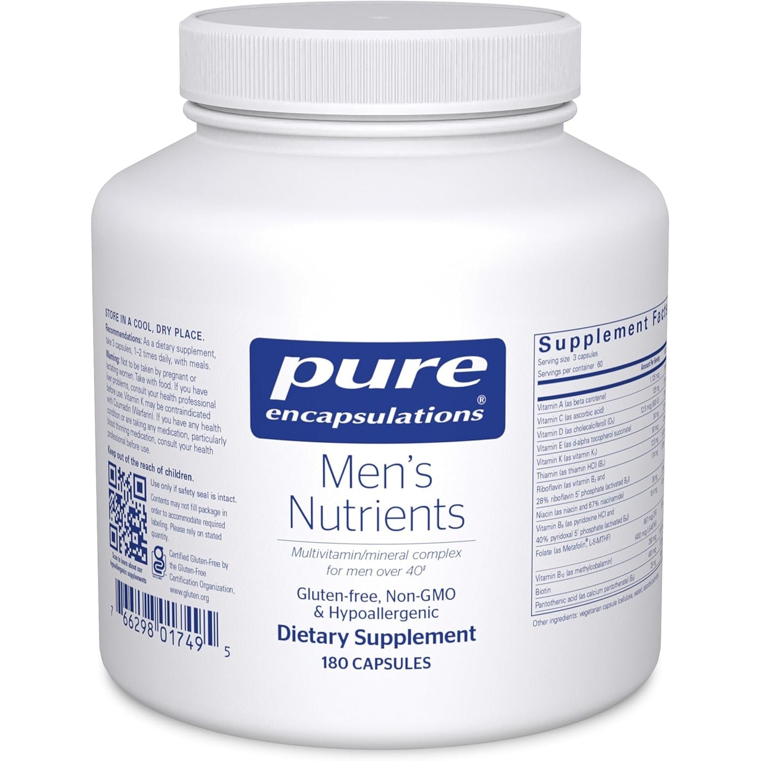 Pure Encapsulations Men'S Nutrients - Multivitamin Mineral Supplement to Support Energy, Endurance & Stamina in Men over 40* - Vitamin D & Vitamin C - Gluten-Free & Non-Gmo - 180 Capsules