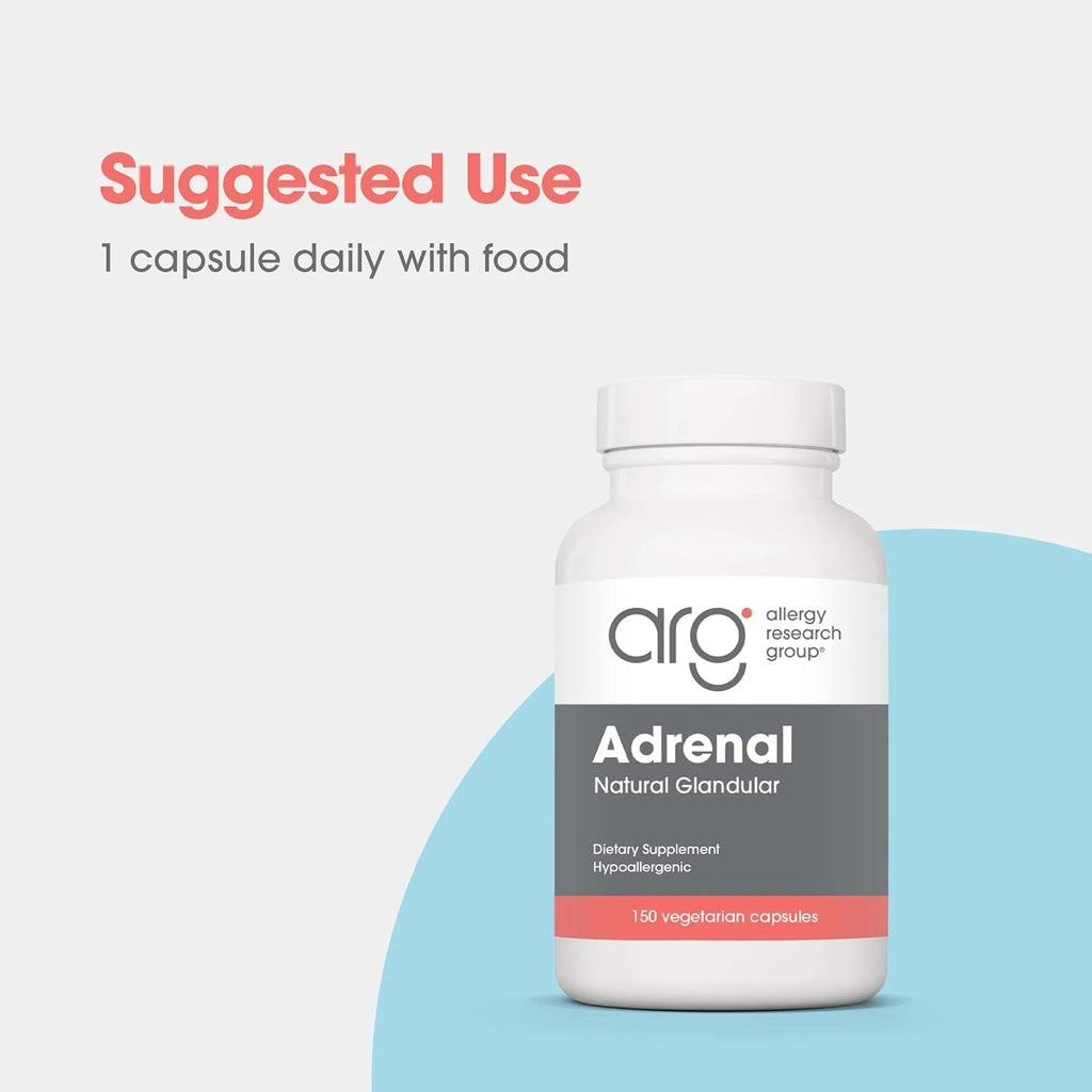 Allergy Research Group ARG Adrenal Cortex - Supports Healthy Stress Response & Metabolism - Delivers 150 Mg Freeze-Dried Bovine Adrenal Cortex Tissue - 100 Servings - 150 Capsules