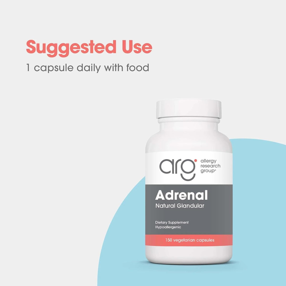 Allergy Research Group ARG Adrenal Cortex - Supports Healthy Stress Response & Metabolism - Delivers 150 Mg Freeze-Dried Bovine Adrenal Cortex Tissue - 100 Servings - 150 Capsules