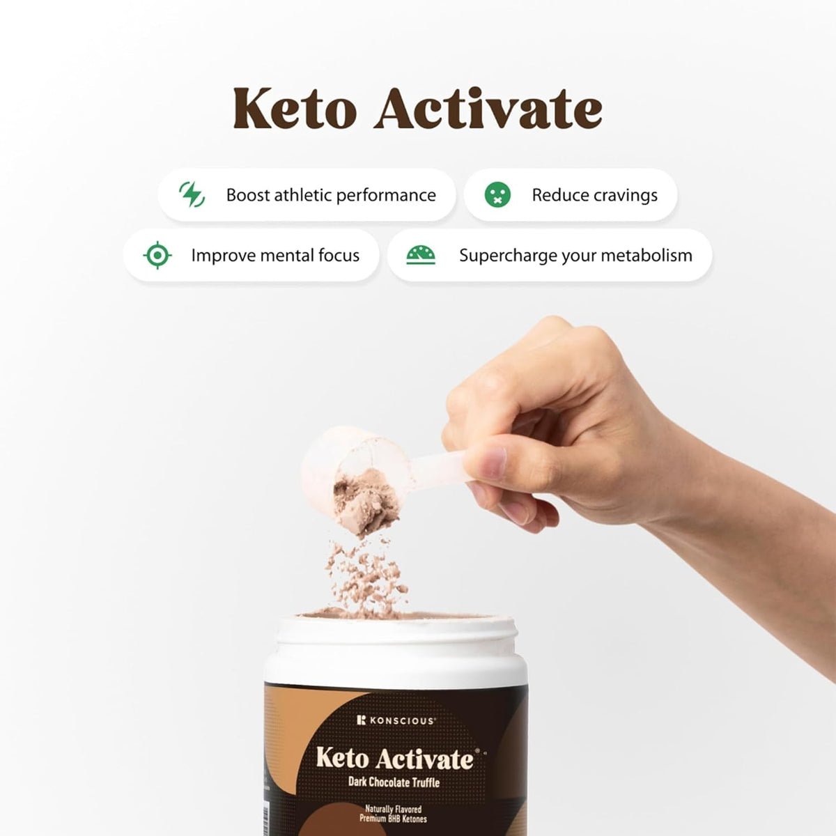 KETO ACTIVATE Dark Chocolate Truffle Exogenous Ketones Drink: Pure Keto Shake Powder with Chocolate Ketones | Jumpstart Ketosis & Boost Energy with Natural Ketones Supplements by Konscious Keto
