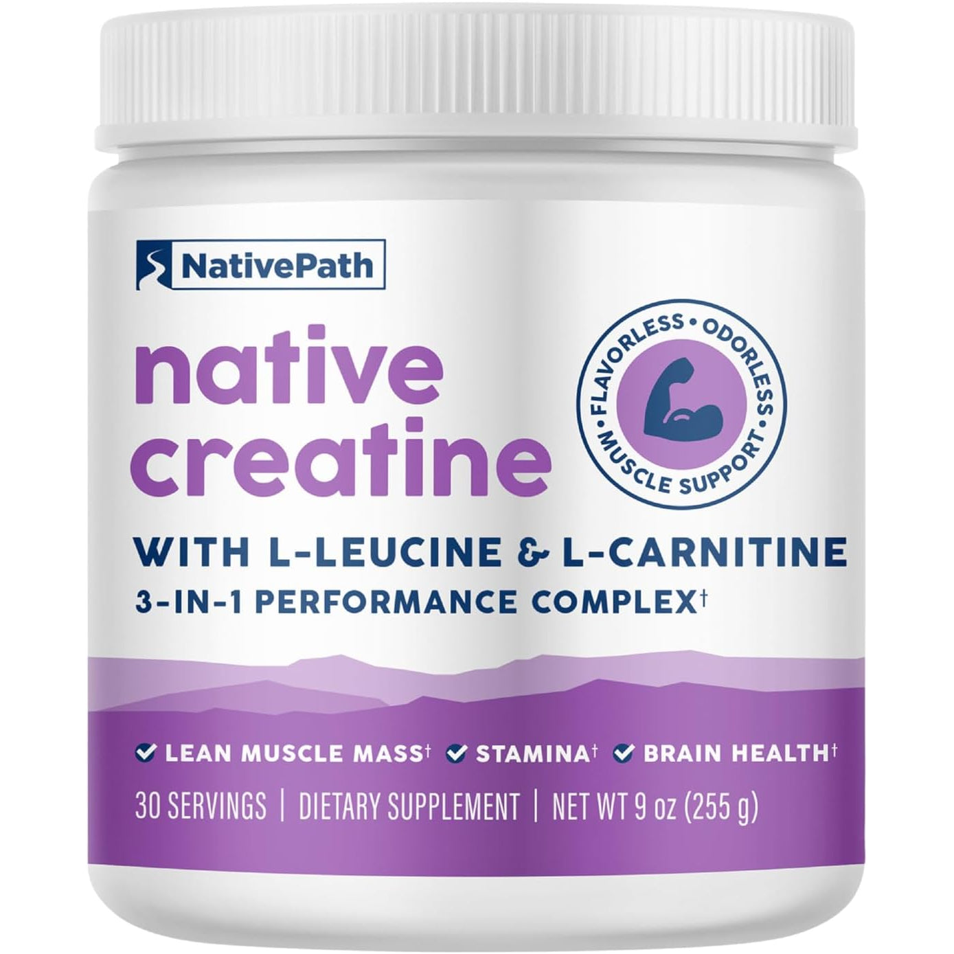 Nativepath Creatine Monohydrate Powder with L-Leucine & L-Carnitine - Supports Muscle Health for Men & Women - 30 Servings