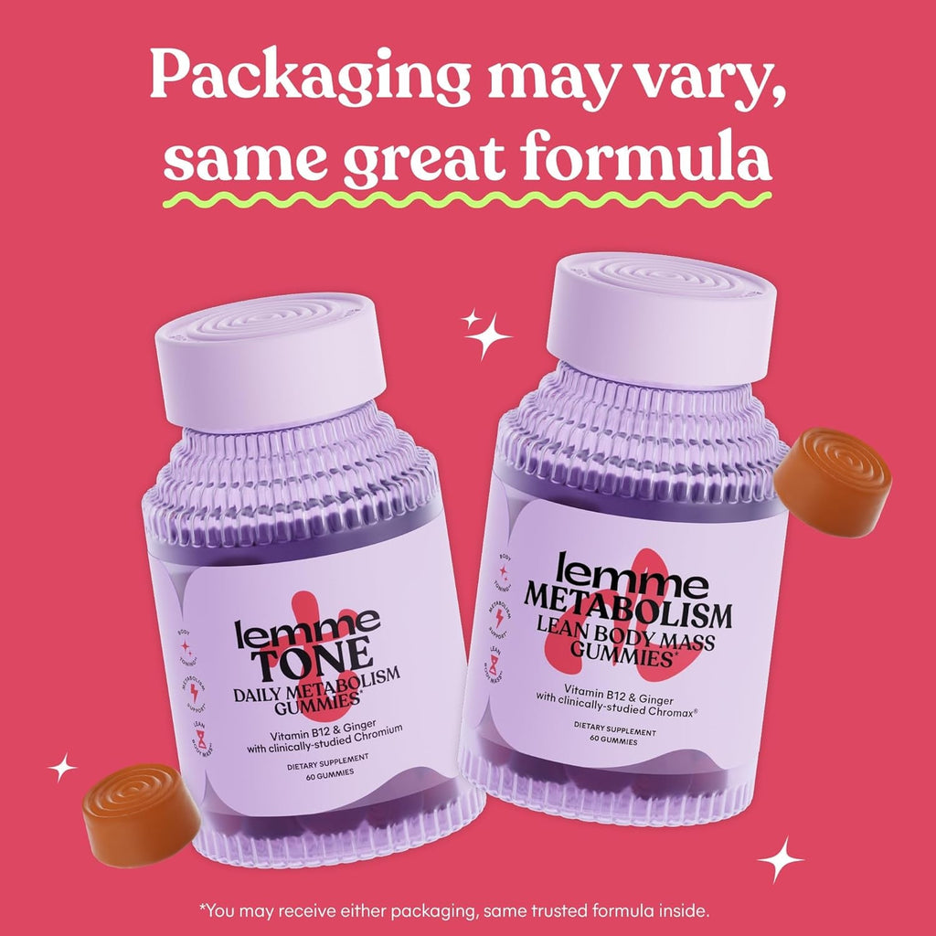 Lemme Tone Metabolism & Body Toning Gummies with Apple Cider Vinegar, Clinically Studied Chromium & B12, Blood Sugar & Weight Management Support, Watermelon Apple Flavor, 60 Count, 30-Day Supply
