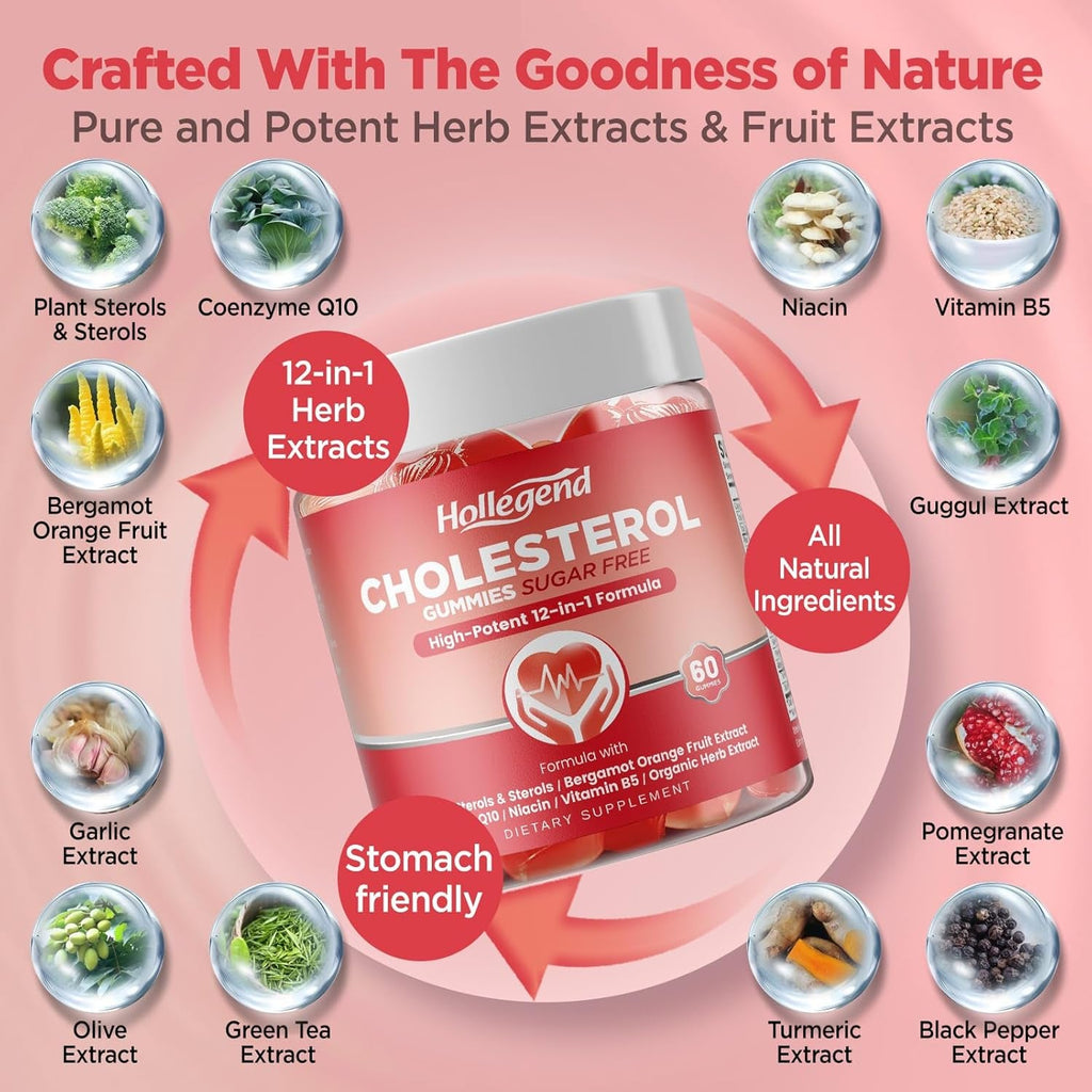 Cholesterol Supplements Gummies Sugar Free, Plant Sterols and Stanols Supplements plus Citrus Bergamot, Coq10 & Vitamins, Organic, Vegan, Natural Mixed Berry Flavor, 60 Chewables