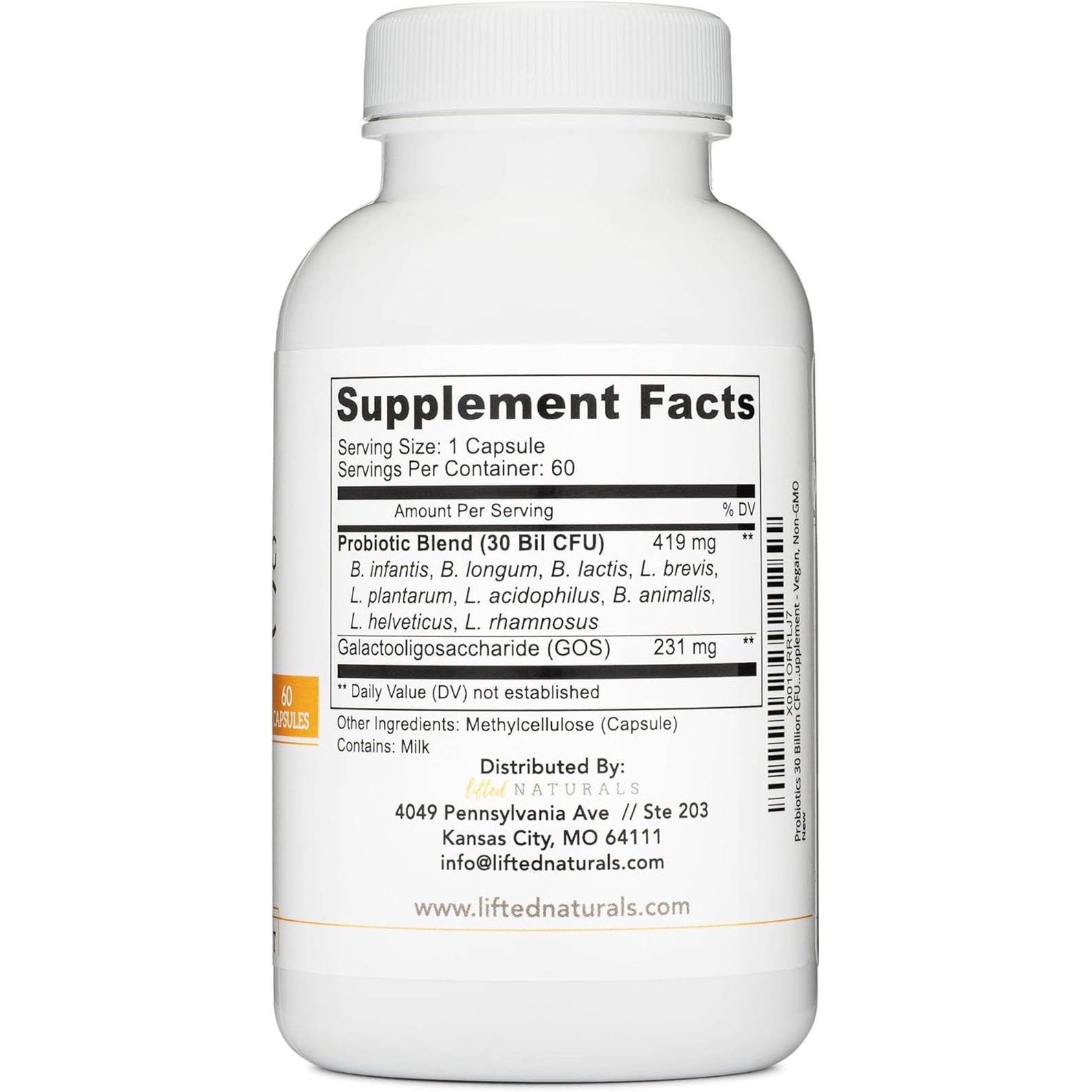 Lifted Naturals Mood Boosting Probiotic 30 Billion CFU - Mood Support Supplement, Prebiotics and Probiotics for Women & Men, Acidophilus Lactobacillus Probiotic, Shelf Stable & Non-Gmo, 60 Capsules