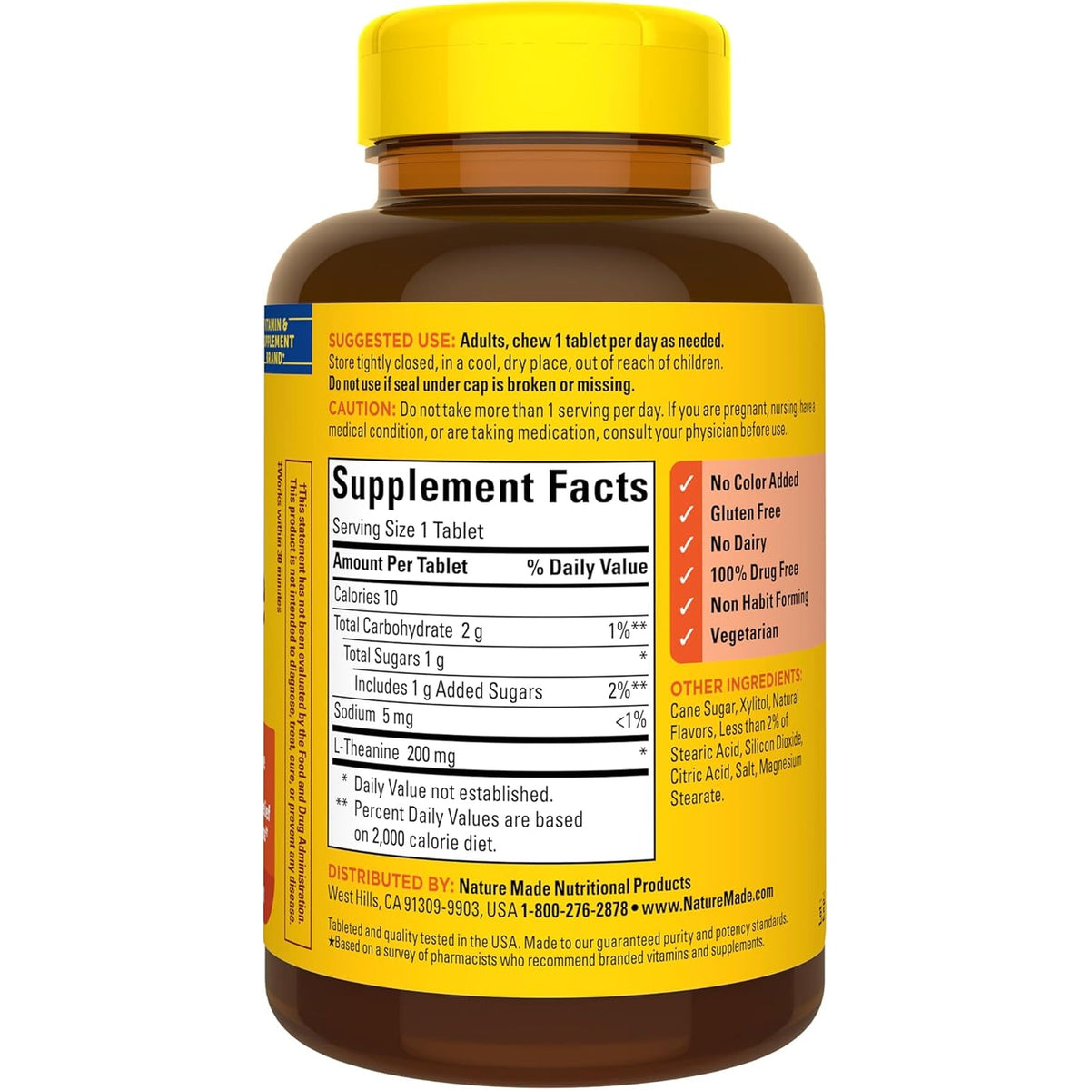Nature Made Chewable L Theanine 200Mg, L-Theanine Supplement for Stress Relief, 50 Chewable Tablets, 50 Day Supply
