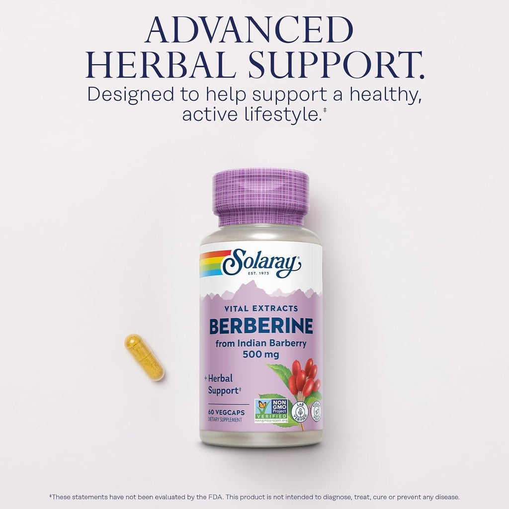 SOLARAY Berberine 500Mg - Berberine Supplement for a Healthy, Active Lifestyle - with Berberine Hcl from Indian Barberry - Vegan, Non-Gmo, 60-Day Guarantee - 60 Servings, 60 Vegcaps (60 CT)