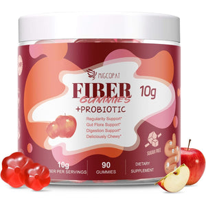 Migcopat Fiber Gummies with Probiotics,10G Fiber per Serving No Sugar Added Apple Flavor, with 10 Billion CFU Probiotics Blend, Apple Cider Vinegar, Vitamin C, Inulin, Bloating Support 90 Count