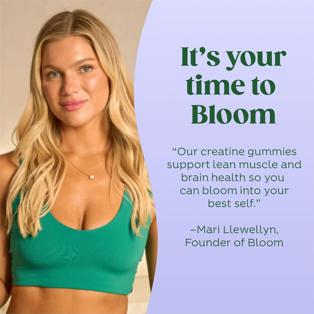 Bloom Creatine Monohydrate Gummies, 5G per Serving, Sugar Free Creatine Gummy for Workout, Strength, Cognitive Health & Lean Muscle Support, Gluten Free & Non GMO, Berry Boost, 36 Gummies, 12 SVG