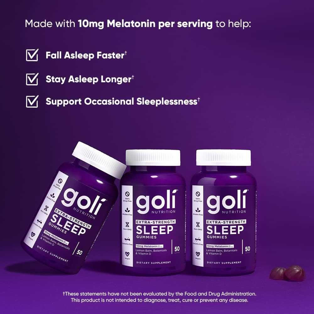 Goli Nutritional Supplement, Extra Strength Sleep Gummy 10Mg Melatonin - 1 Pack 50 Count - Gluten-Free, Vegan, Non-Gmo, and Gelatin-Free