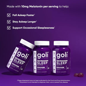 Goli Nutritional Supplement, Extra Strength Sleep Gummy 10Mg Melatonin - 1 Pack 50 Count - Gluten-Free, Vegan, Non-Gmo, and Gelatin-Free