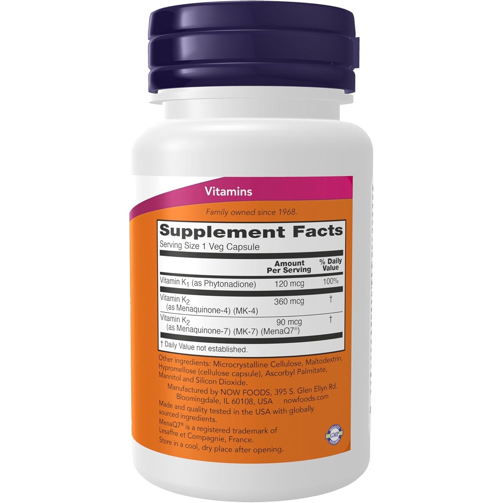 NOW Foods Supplements, MK-7 plus with K1 & MK-4, Supports Bone Health*, 90 Veg Capsules