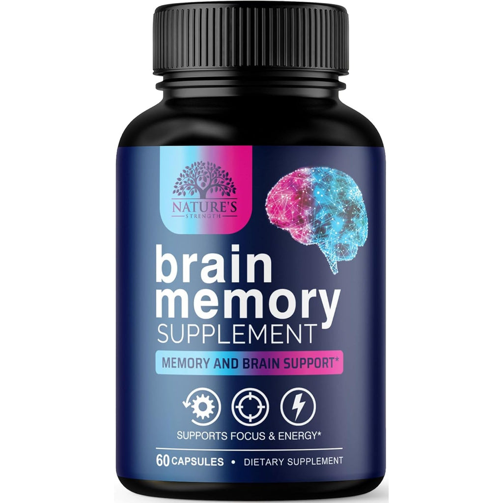 Brain Memory Supplement Pills - 3X Strength Nootropics for Concentration, Clarity & Focus Support - Brain Health Cognitive Vitamins with Bacopa, Phosphatidylserine & DMAE, Brain Booster - 60 Capsules