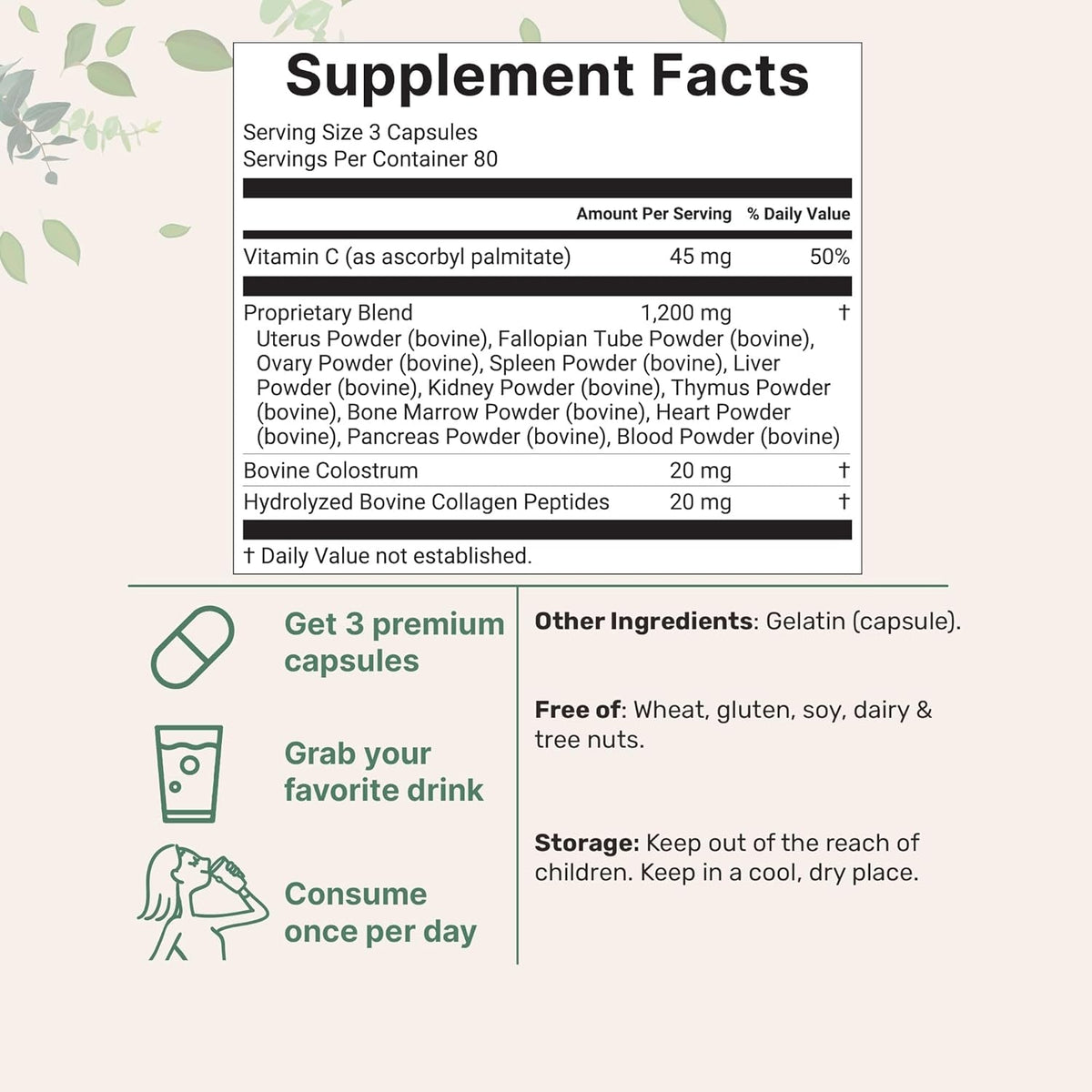 Micro Ingredients Grass‑Fed Beef Organ Supplement for Women – Bovine Beef Liver, Kidney, Heart & Uterus Tissue – 1,200 Mg Organ Blend plus Vitamin C, Colostrum & Collagen – 240 Capsules, No Fillers