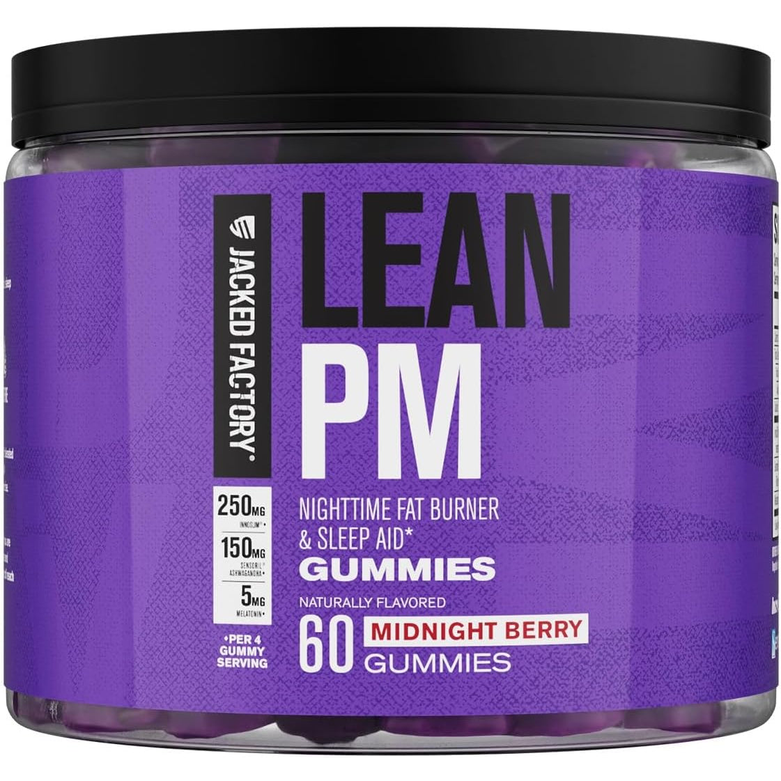 Jacked Factory Lean PM Weight Loss Gummies - Night Time Fat Burner & Appetite Suppressant Sleep Supplement with Melatonin & Ashwagandha - 60 Metabolism Gummies, Midnight Berry