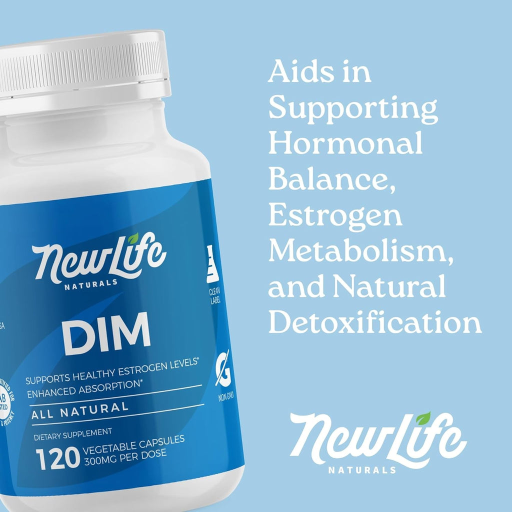 Newlife Naturals DIM Supplement 300Mg, Women & Men - Hormonal Acne and Balance, Estrogen, Menopause Support - 120 Day Supply