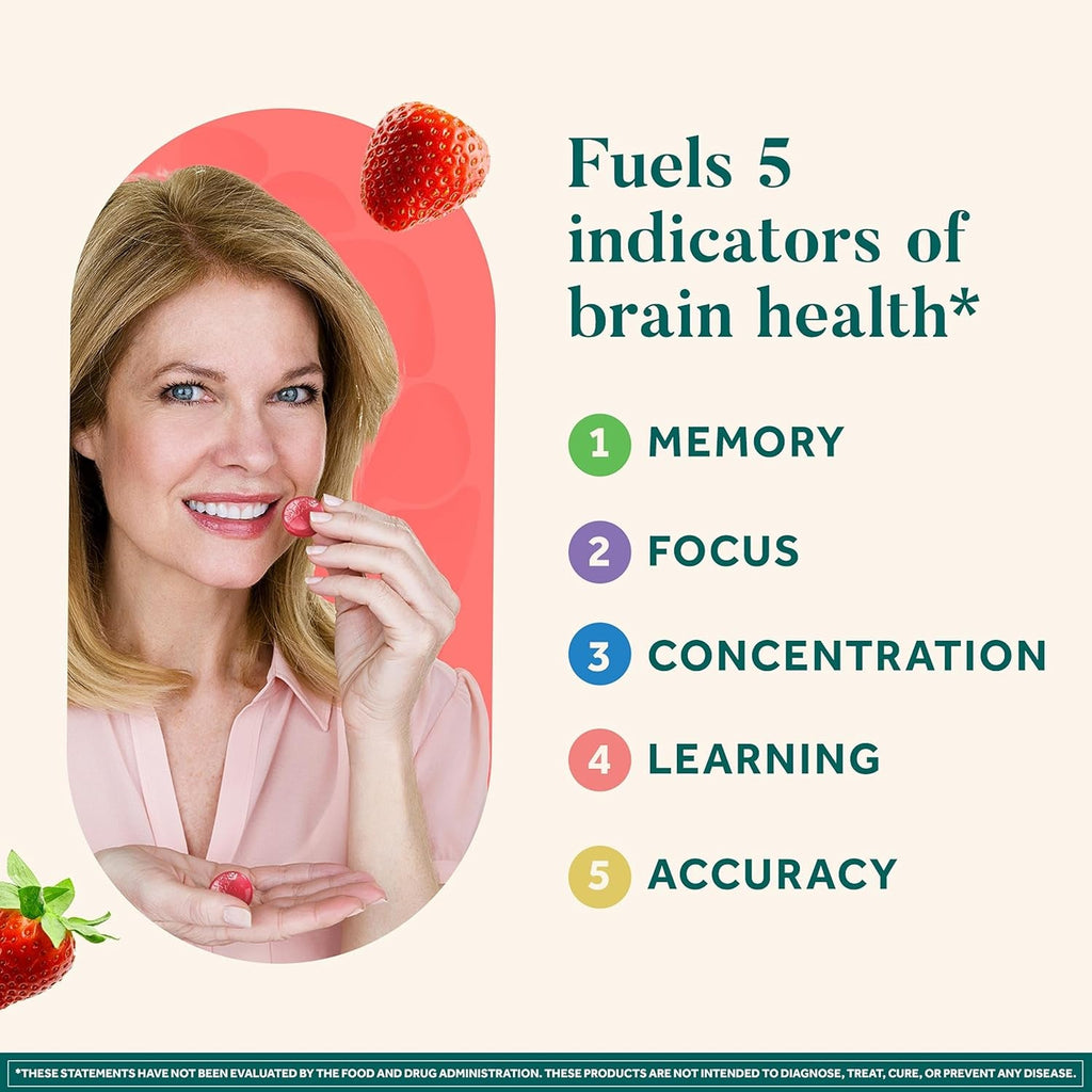 NEURIVA Original Brain Supplements for Memory and Focus, Clinically Tested Nootropics Phosphatidylserine and Neurofactor, Caffeine Free, 50Ct Strawberry Gummies