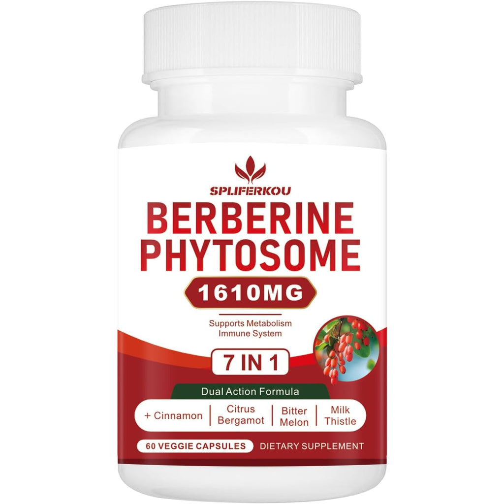 7-In-1 Berberine Phytosome with Ceylon Cinnamon, Berberine Complex Supports Metabolic, Liver Function and Immune System, Non-Gmo - 60 Capsules