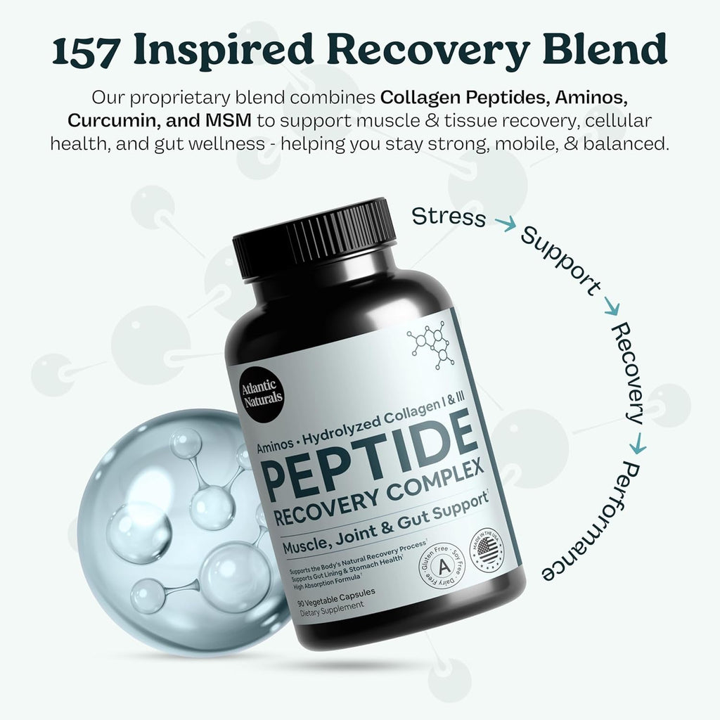 Peptide Recovery Complex – Advanced 157 Recovery Blend | Collagen Peptide Amino Support Formula for Muscle, Joint & Tissue Health | Post-Workout Recovery & Flexibility Support | 90 Capsules