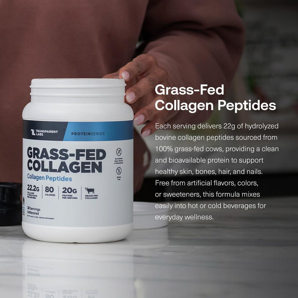 Grass-Fed Collagen Peptides Powder - Unflavored Collagen Powder for Women & Men, 22G Grassfed Bovine Hydrolyzed Collagen Peptides per Serving for Skin, Hair, Bones & Muscle Recovery - 30 Servings