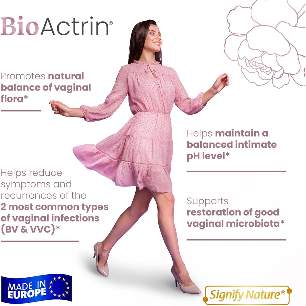 SIGNIFY NATURE Bioactrin Vaginal Probiotics for Women - Bacterial Vaginosis & Yeast Infection Treatment - BV Probiotic - Ph Vaginitis Support-28 Pills