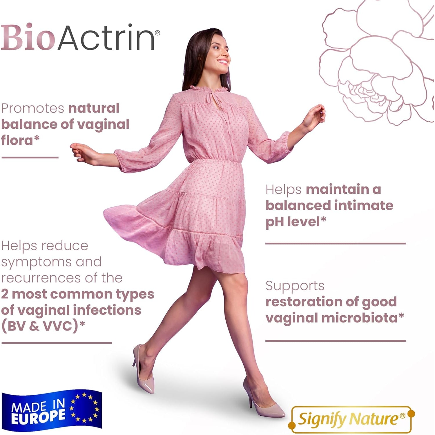 SIGNIFY NATURE Bioactrin Vaginal Probiotics for Women - Bacterial Vaginosis & Yeast Infection Treatment - BV Probiotic - Ph Vaginitis Support-28 Pills