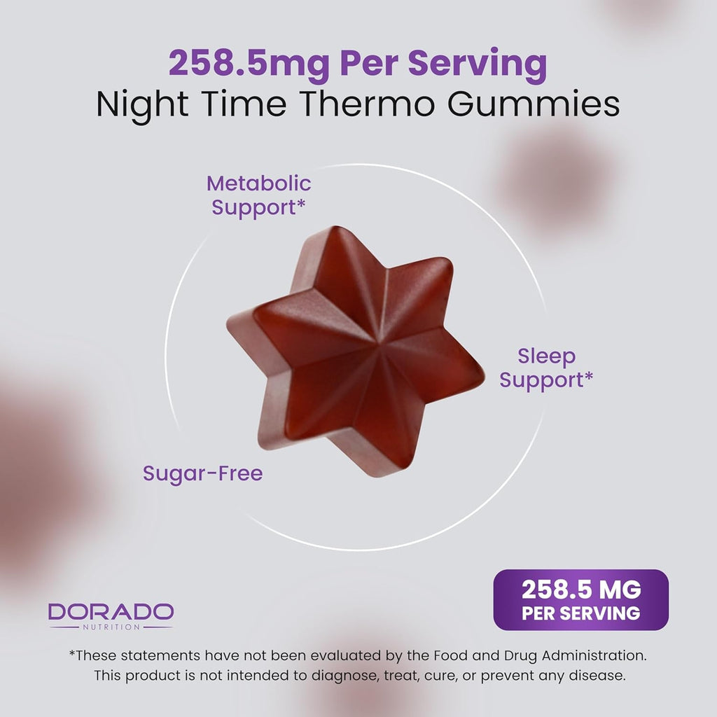 Night Time Fat Burner Gummies (60 Count) Weight Loss & Metabolism - Sugar-Free - Delicious Raspberry Flavored Melatonin Supplement Gummies - Vegan Safe - Third Party Tested - Made in USA