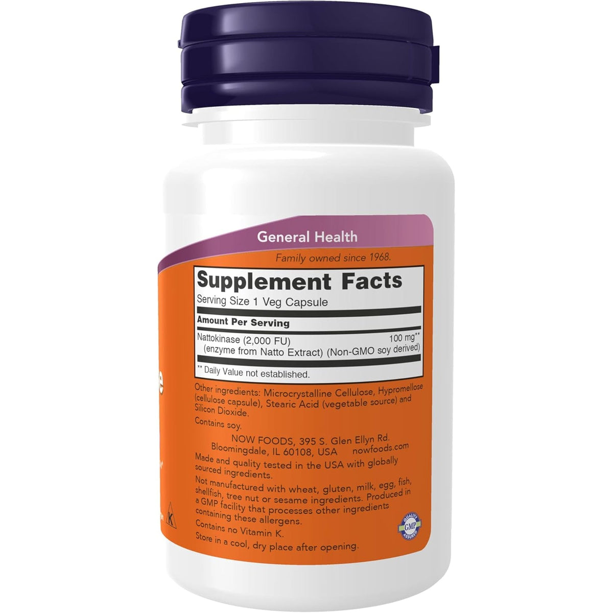 NOW Supplements, Nattokinase 100 Mg (From Non-Gmo Soy) with 2,000 Fus of Activity, 60 Veg Capsules