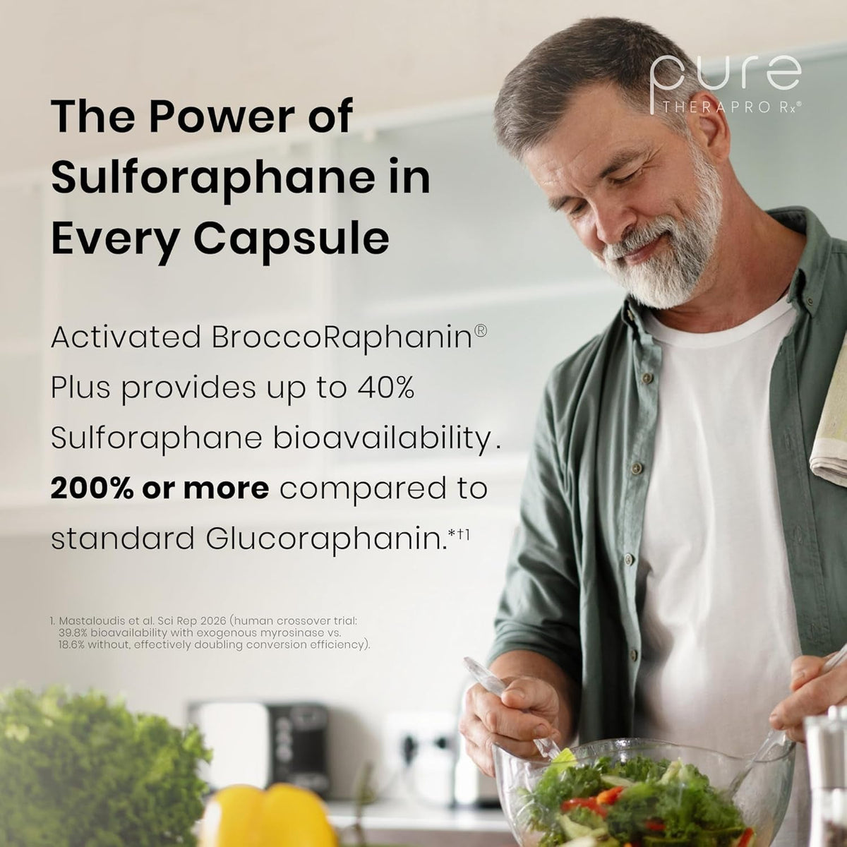 Pure Therapro Rx Extra Strength Sulforaphane Supplement from Broccoli Seed Extract | Made in USA | ONE Capsule per Serving (Other Brands Are 2 Caps!) | 3Rd Party Tested | Oncoprotect ES