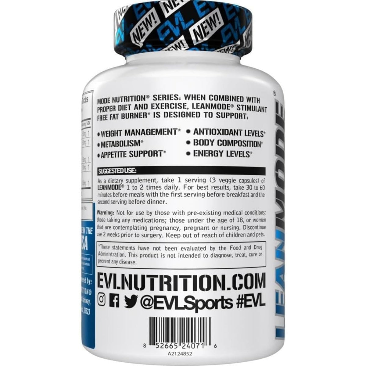 EVL Weight Loss Support Pills - Premium Multipurpose Appetite Metabolism and Fat Loss Support for Men and Women - Leanmode with Green Coffee Bean Extract CLA and Garcinia Cambogia - 50 Servings