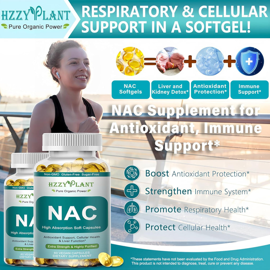 NAC Supplement - NAC Softgels for Antioxidant, Immune, Respiratory, Liver Health Support - High Absorption NAC Supplement N Acetyl Cysteine 1200Mg - Non-Gmo, Gluten-Free, Vegan - 2 Month Supply