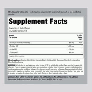 Piping Rock Tri Amino Supplement | 100 Caplets | Complex with L-Arginine, L-Ornithine, L-Lysine | Vegetarian, Non-Gmo, Gluten Free