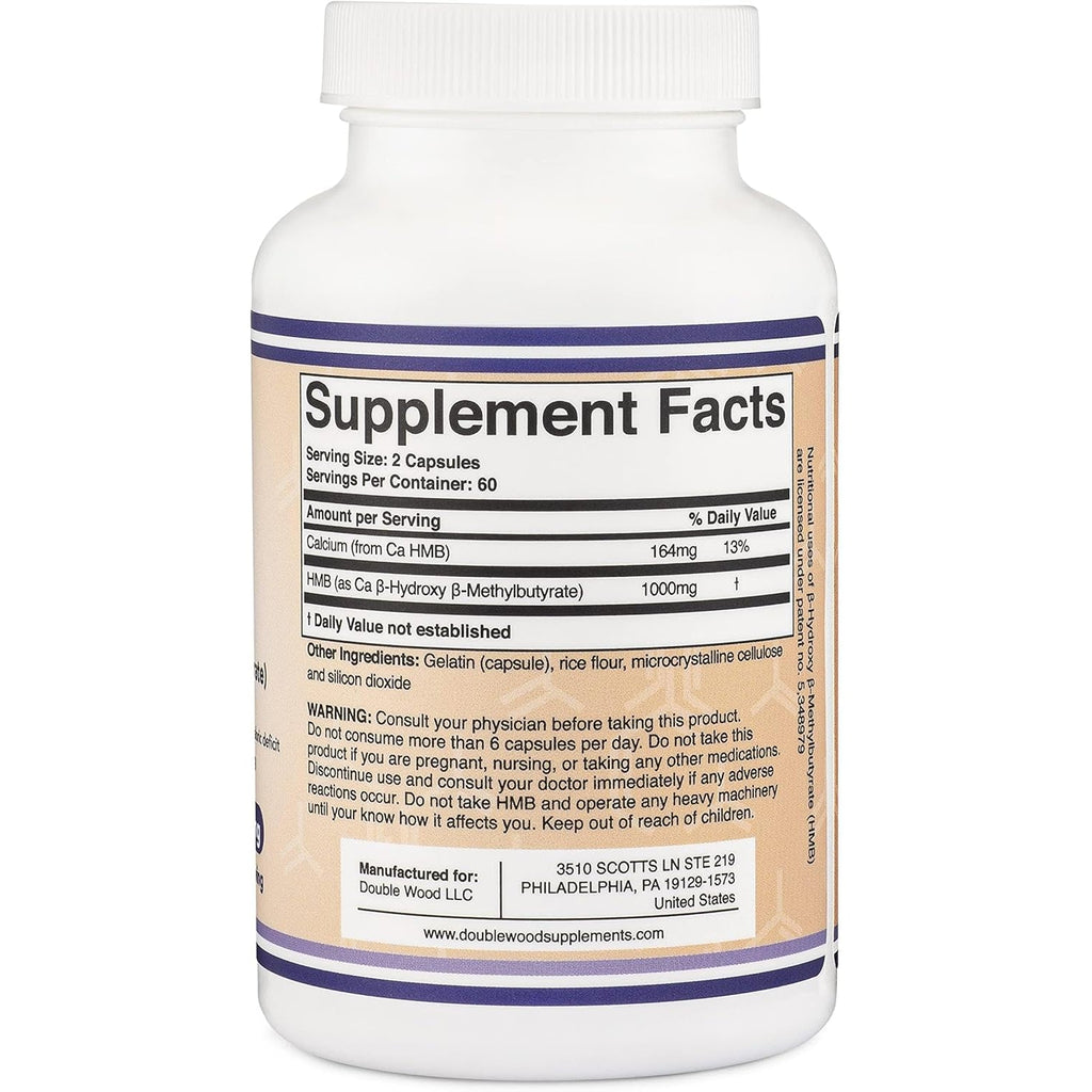 Double Wood Supplements HMB Supplement, Third Party Tested, Non-Gmo, Gluten Free, 120 Capsules, 1000Mg per Serving, 500Mg per Capsule