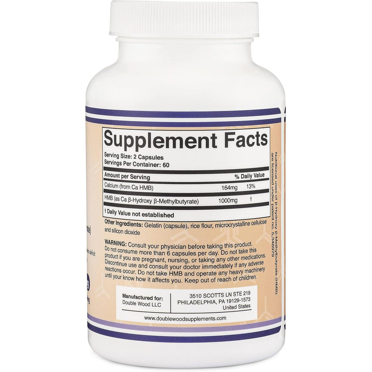 Double Wood Supplements HMB Supplement, Third Party Tested, Non-Gmo, Gluten Free, 120 Capsules, 1000Mg per Serving, 500Mg per Capsule