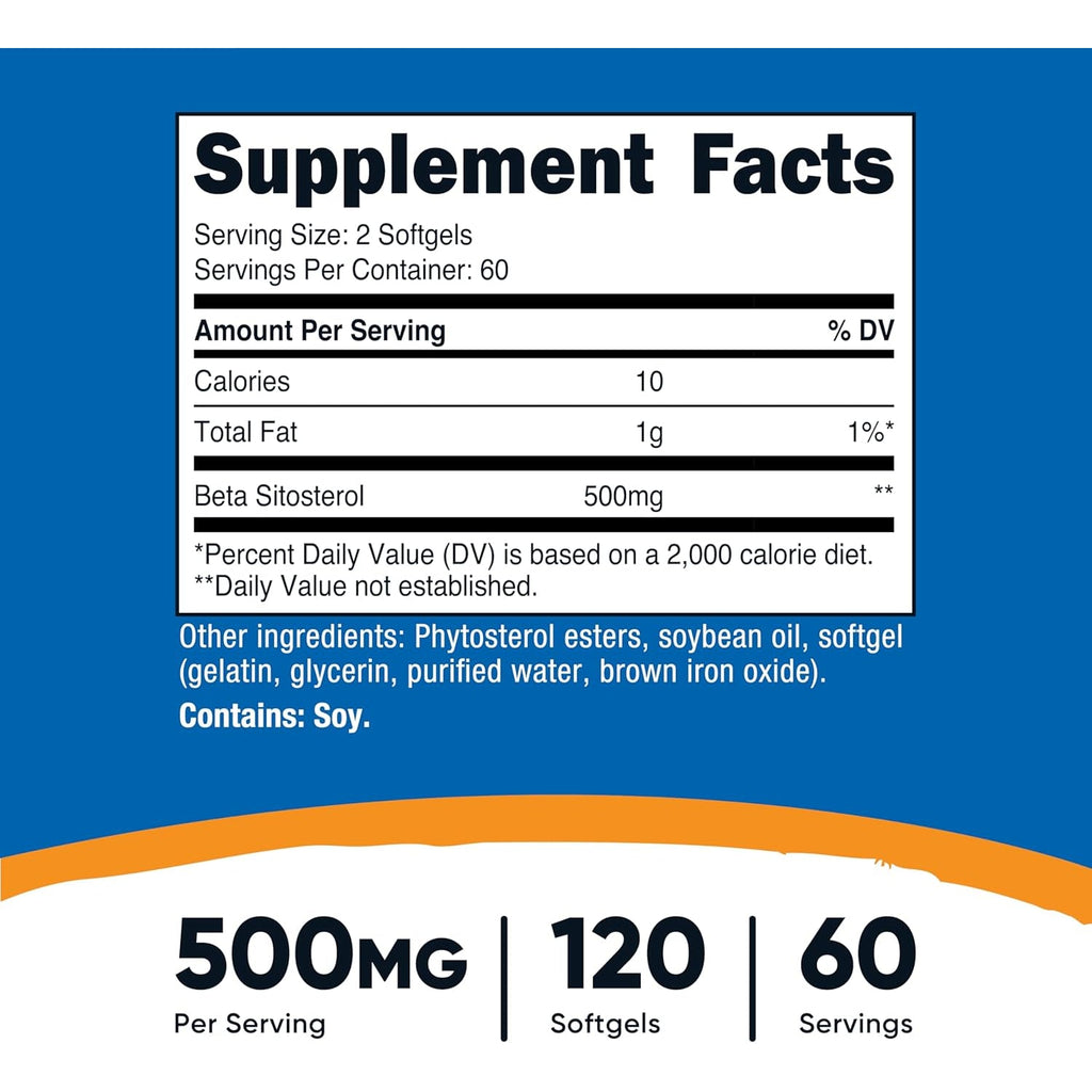 Nutricost Beta Sitosterol 120 Softgels, 500Mg - Non-Gmo, Gluten Free Supplement, 60 Servings