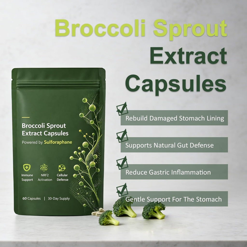 Broccoli Sprout Extract Capsules | with Glucoraphanin & Myrosinase, Sulforaphane Precursor Support with Mustard Seed Extract & Vitamin C | Vegan Non-Gmo | 60 Capsules