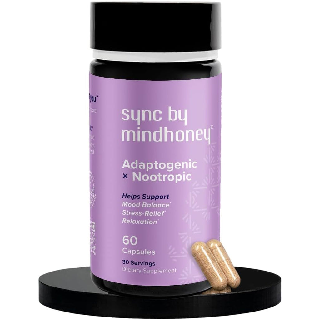 MINDHONEY | SYNC 60 Count, Premium All-In-One Adaptogenic Supplement | Relaxation, Mood Balance, Stress | Magnesium, Ashwagandha, Nootropics, Adaptogens, Minerals & Vitamins