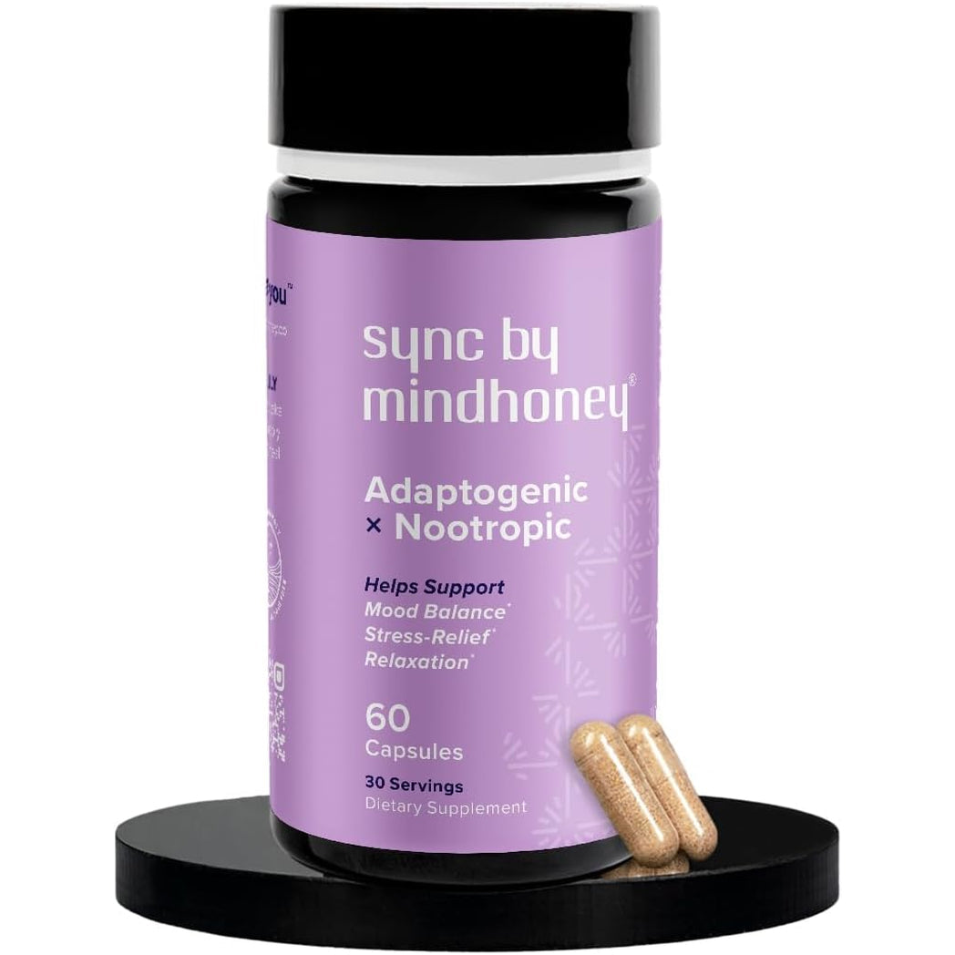 MINDHONEY | SYNC 60 Count, Premium All-In-One Adaptogenic Supplement | Relaxation, Mood Balance, Stress | Magnesium, Ashwagandha, Nootropics, Adaptogens, Minerals & Vitamins