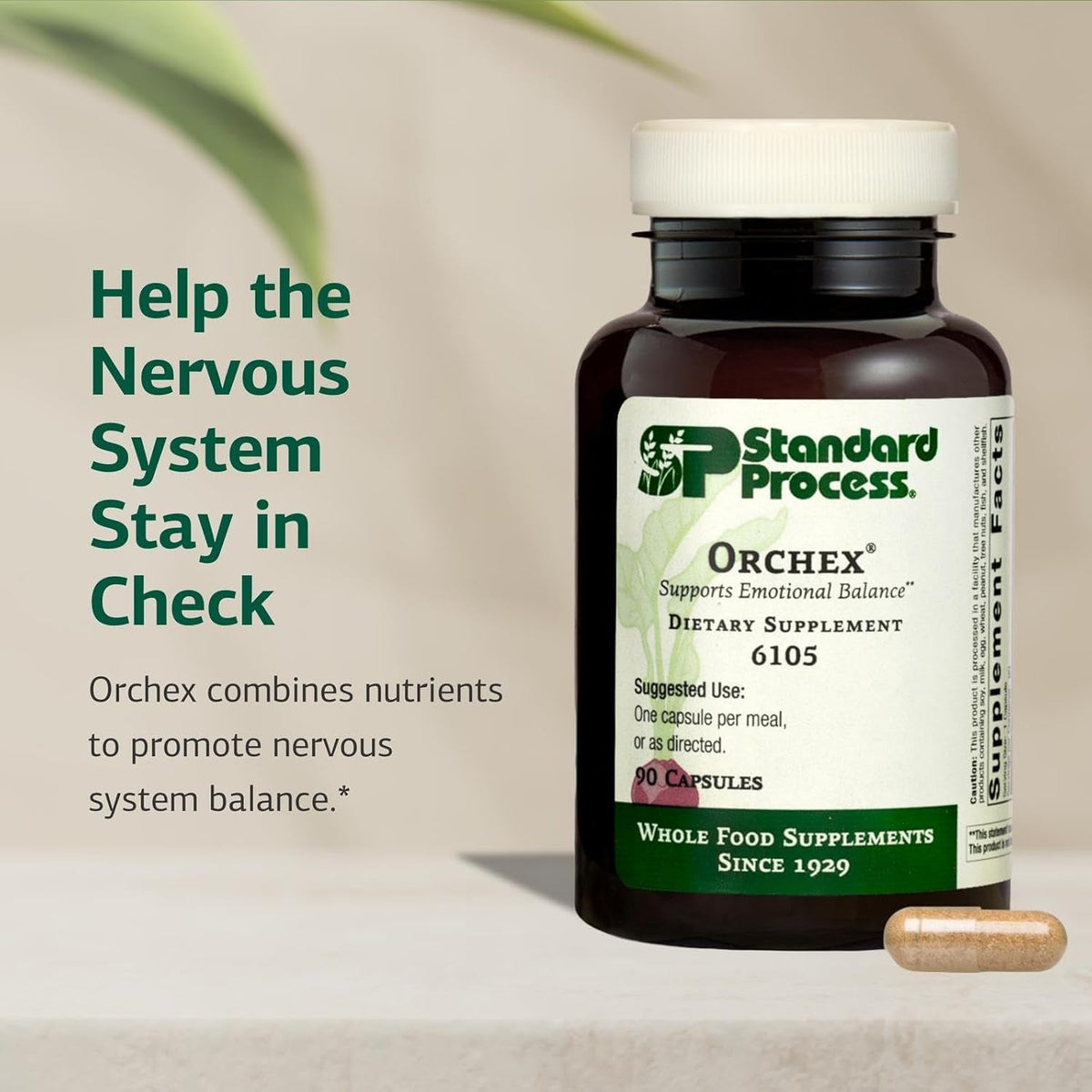 Standard Process Orchex - Nervous System Care Supplement - Excellent Source of Niacin and Vitamin B6 - Non-Dairy & Whole Food-Based - 90 Capsules (90 Servings)