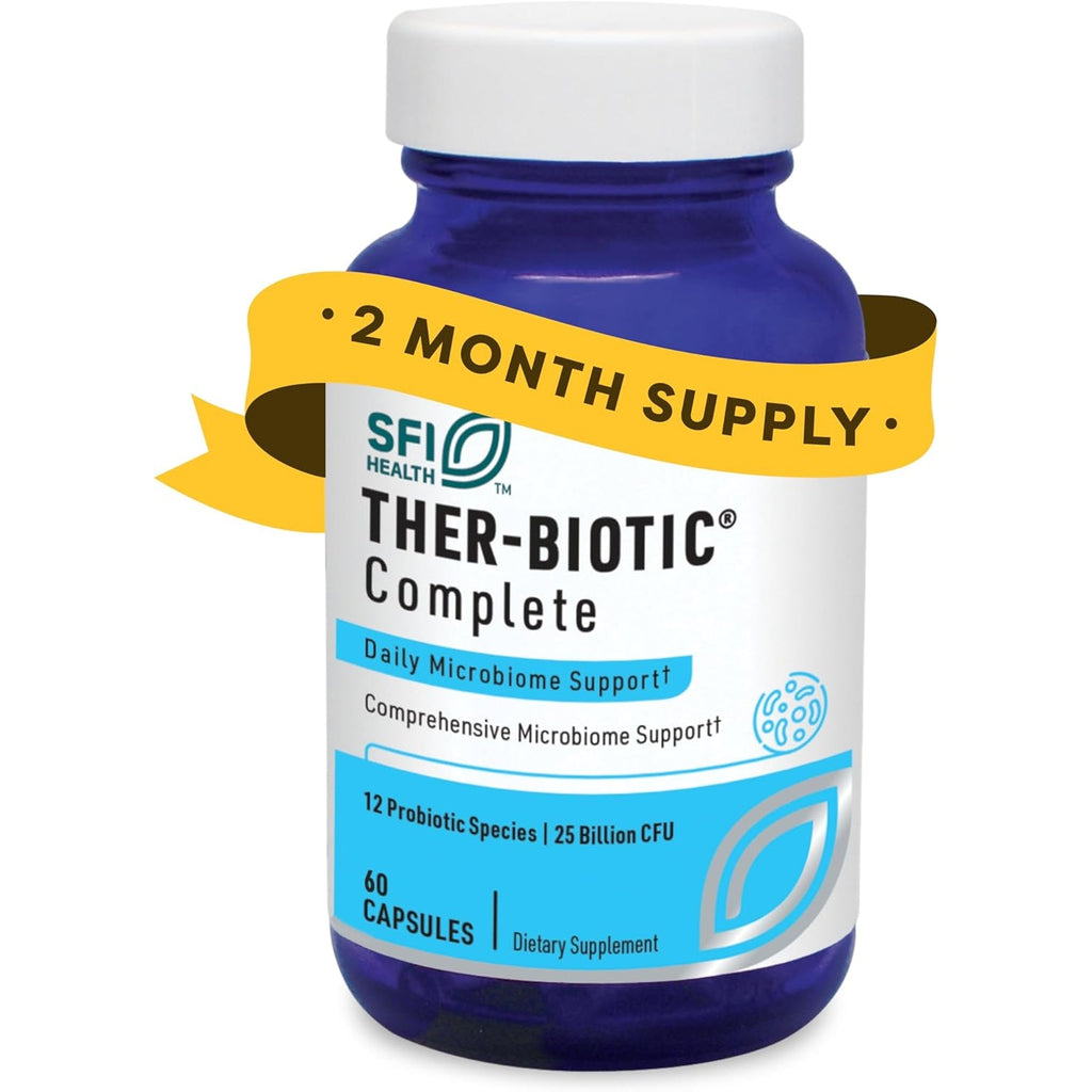 Klaire Labs SFI Health Ther-Biotic Complete - 25 Billion CFU Gut Probiotics for Women and Men - Hypoallergenic, 12 Strain Probiotic Capsules for Digestive Health and Immune Support (60 Ct)