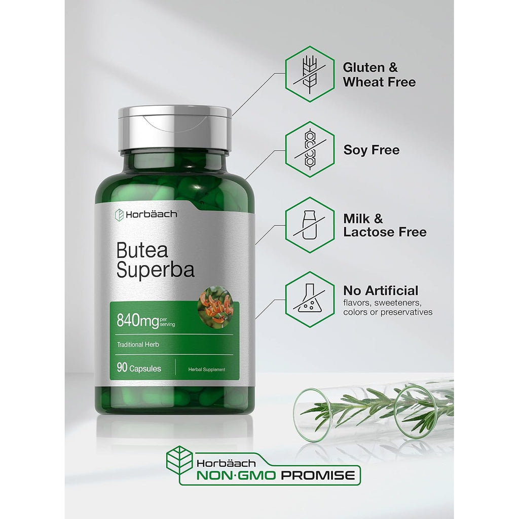 Horbäach Butea Superba Root 840Mg | 90 Capsules | Male Performance | Non GMO, Gluten Free Supplement