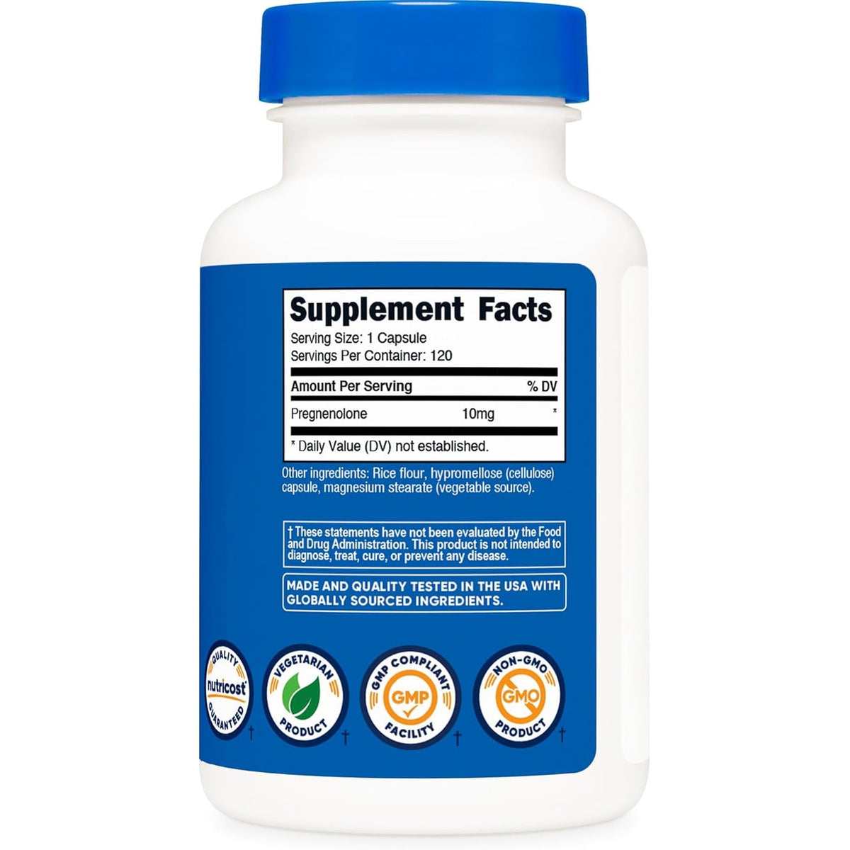 Nutricost Pregnenolone 10Mg, 120 Capsules - Non-Gmo, Gluten Free, Vegetarian Capsules
