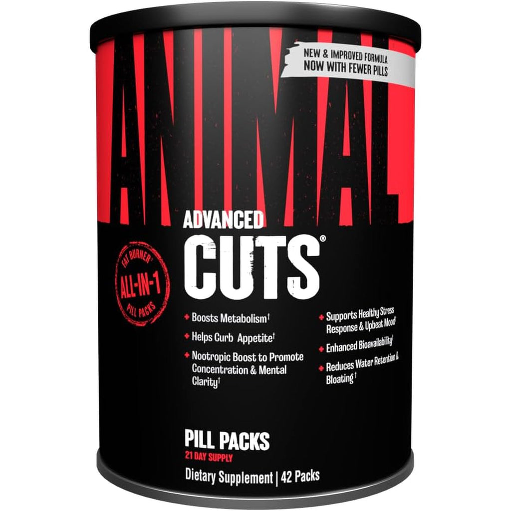 Animal Cuts All-In-1 Thermogenic Fat Burner - 17-Ingredient Cutting Stack with Removable Stim Pill, for Men & Women Athletes - Boosts Metabolism, Curbs Appetite, Sharpens Focus, 42 Pill Packs