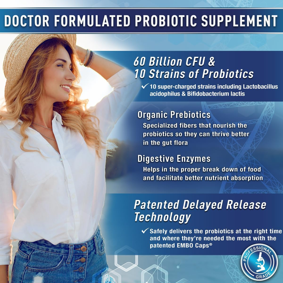 Purely Optimal Probiotics for Digestive Health, 60 Billion CFU – Delayed-Release with Digestive Enzymes & Organic Prebiotics – Bloating, Immune & Energy Support, 30 Caps